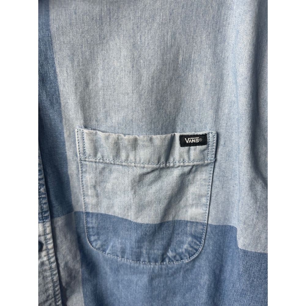 Vans Denim Checkerboard Button Down Shirt Blue Colorblock Long Sleeve Medium - Picture 3 of 3
